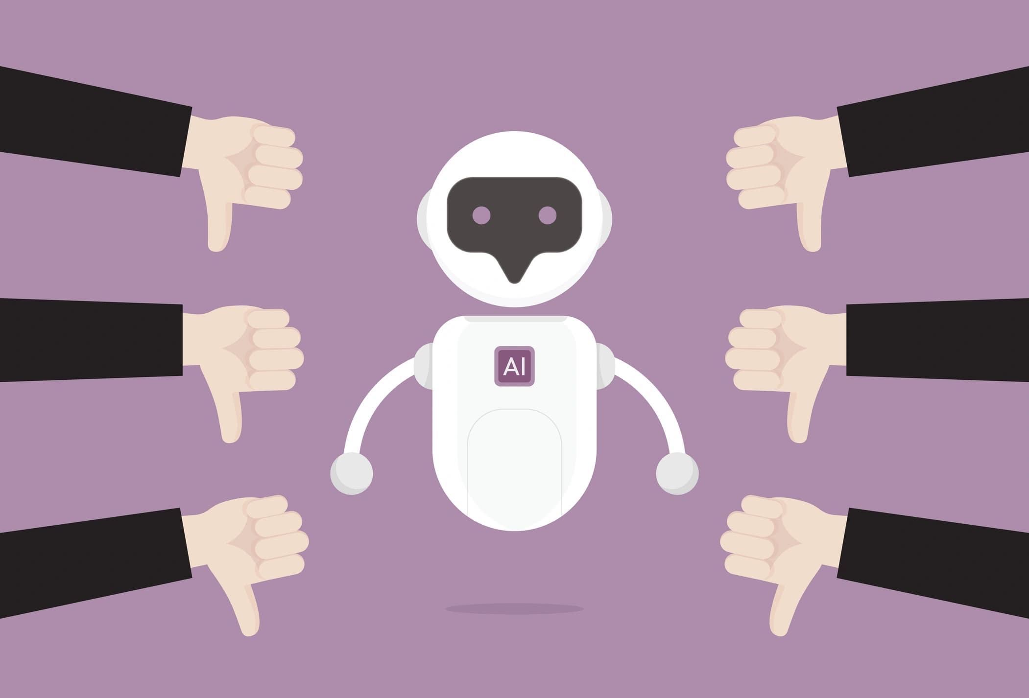 Pessoa sinalizando rejeição a chatbot de IA
