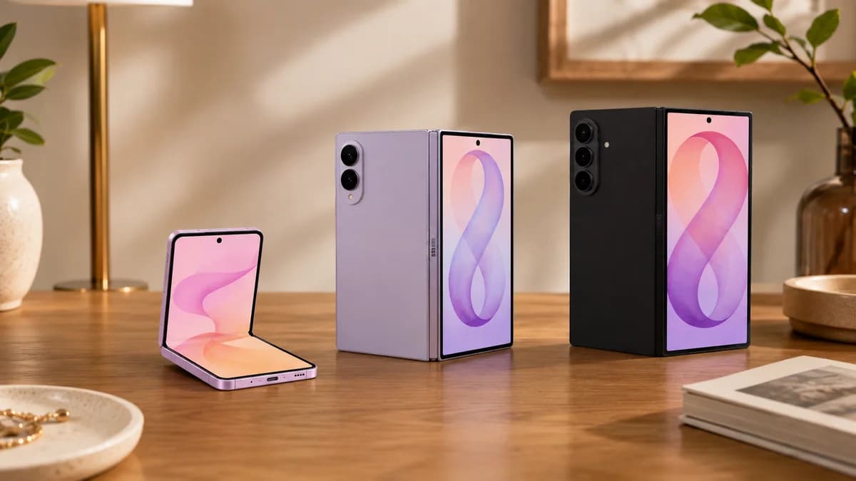 Samsung Galaxy Z Fold 8 ao lado do logo do Google em fundo branco