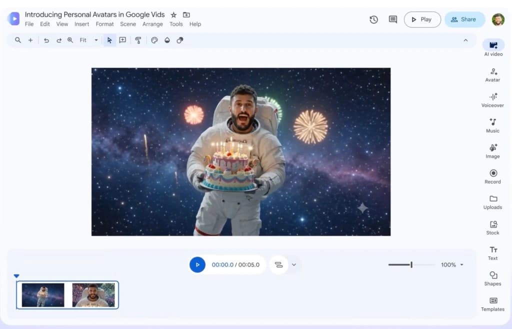 Google Vids agora permite criar vídeos com seu avatar digital gerado por IA