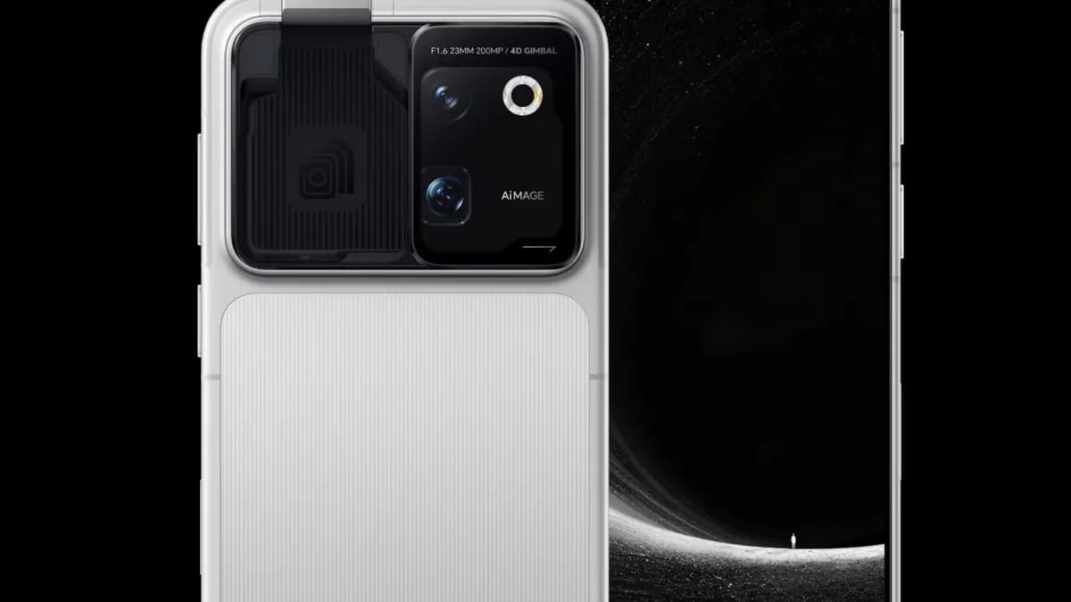 Smartphone da Honor com braco mecanico de camera robotica em titanio