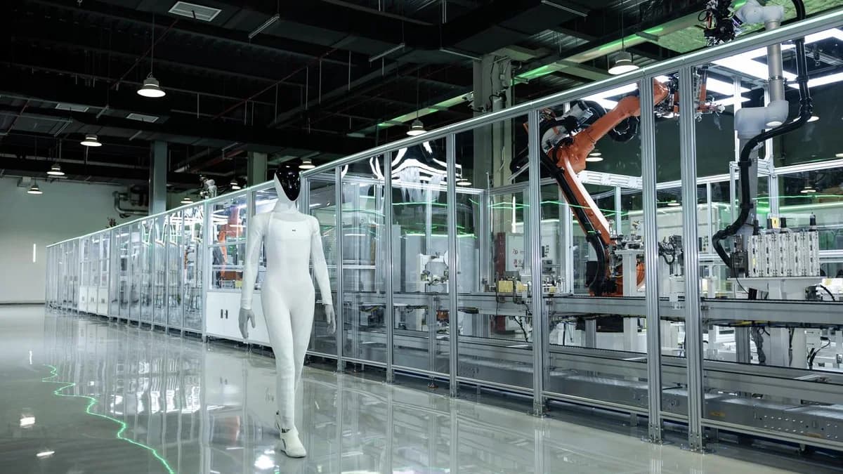 Robô humanoide Iron da XPENG caminhando após sair da linha de montagem