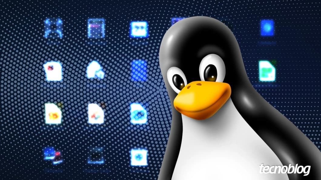 Notebook exibindo o mascote Tux, símbolo do Linux